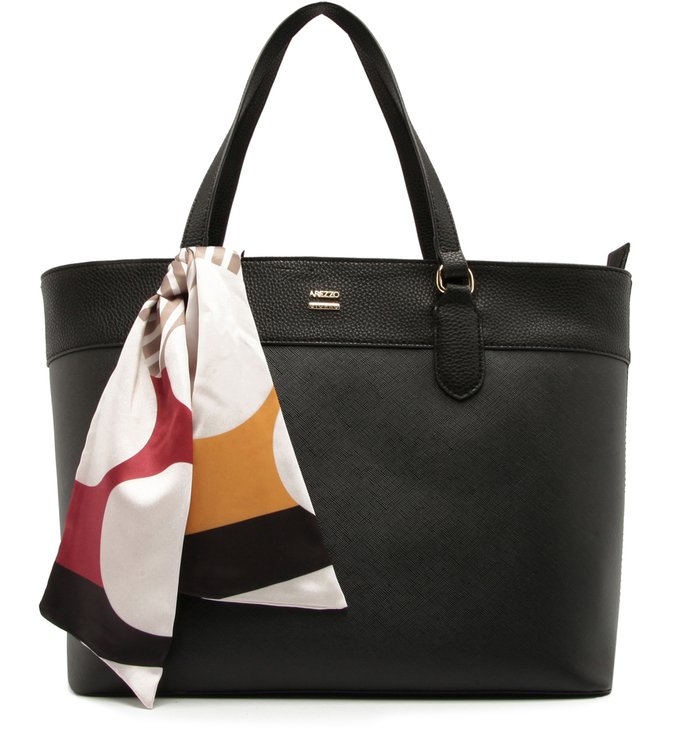 Bolsa Shopping Delfinna Grande Lenço Preta