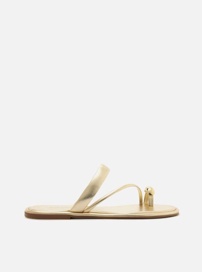 Sandália Rasteira Dourada Bico Redondo