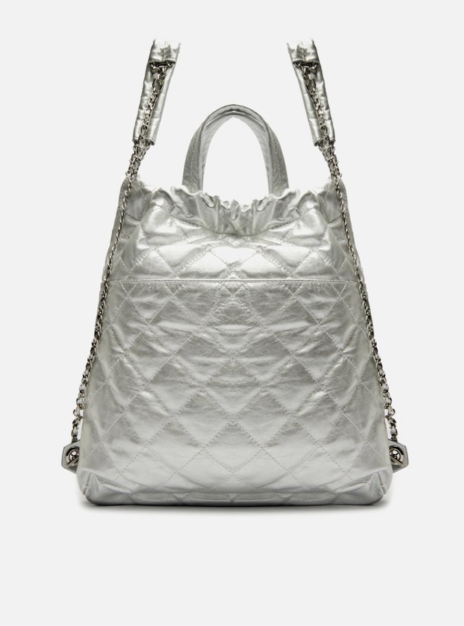 Mochila Prata Couro Charlotte Grande