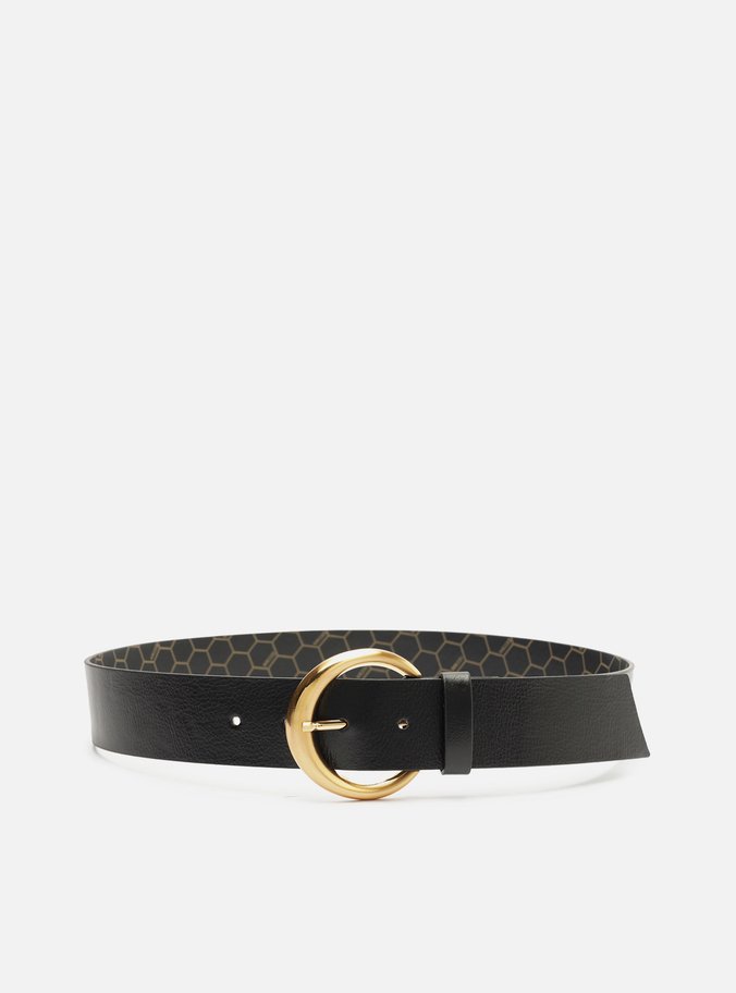 Cinto Preto Couro Largo Fivela Maxi Redonda