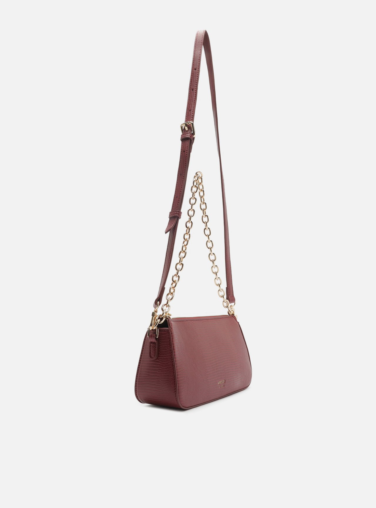 Bolsa Tiracolo Vermelha Média Croco Corrente Dourada — foto 2