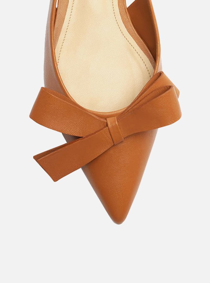 Sapatilha Marrom Couro Slingback Laço Lateral
