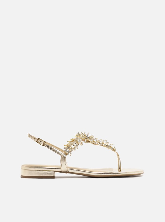 Sandália Rasteira Dourada Slim Pedrarias Glam