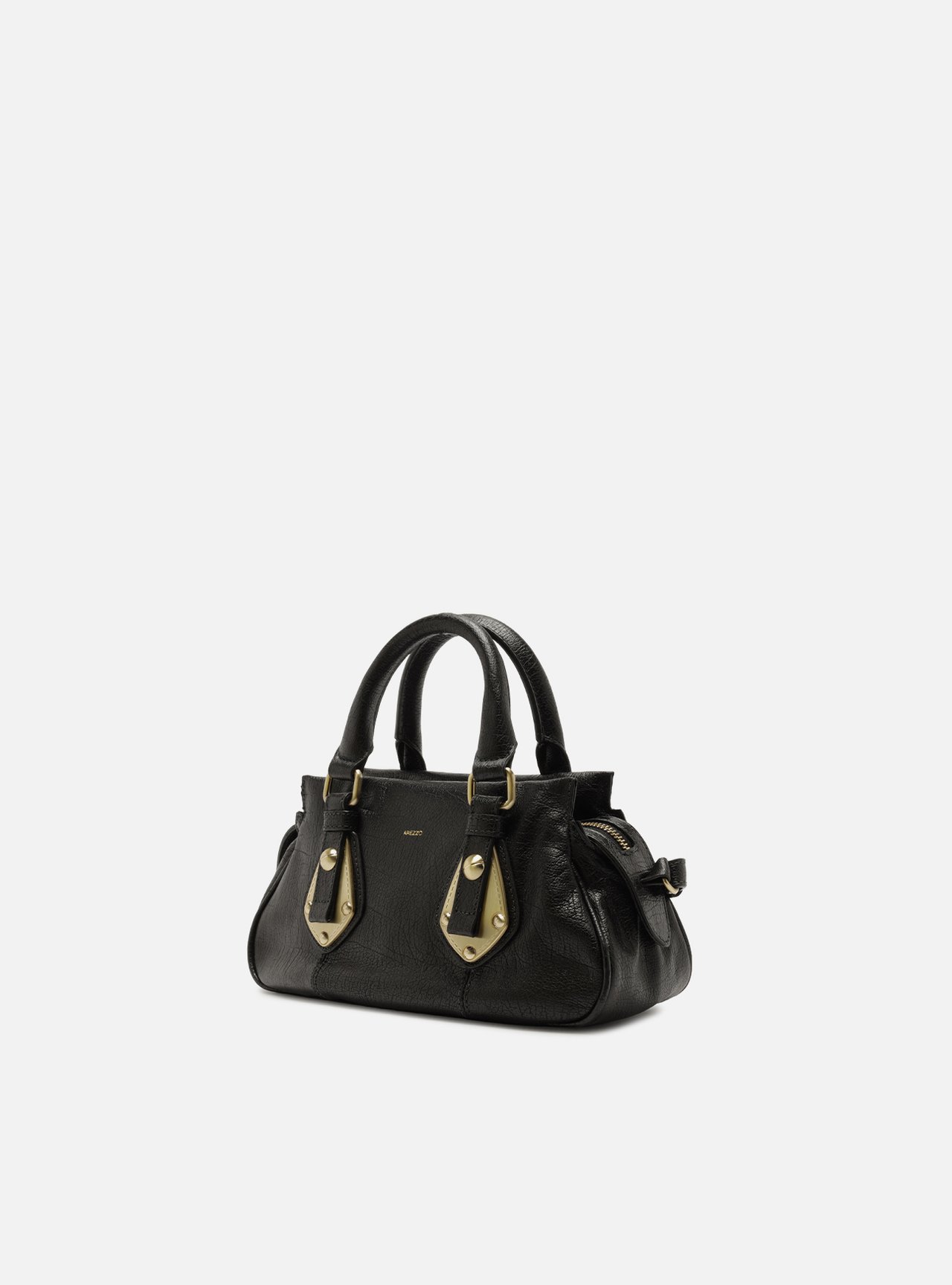 Bolsa Tote Preta Couro Pequena Metais — foto 2
