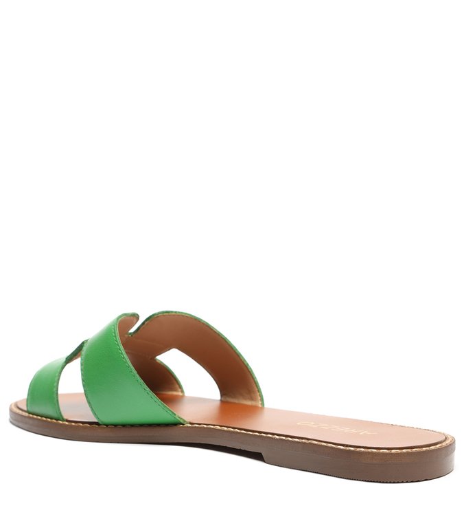 Rasteira Verde Couro Slide