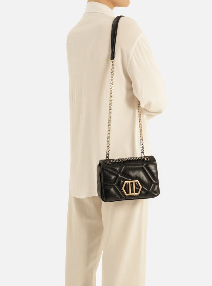 Bolsa Tiracolo Preta Couro Emma Sporty Média