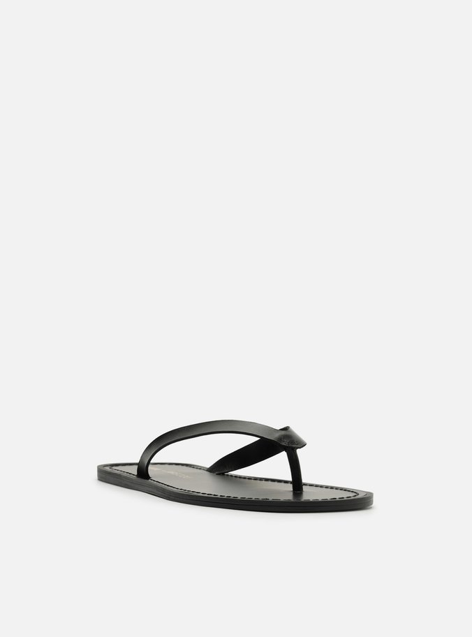 Rasteira Preta Couro Flip Flop Livia