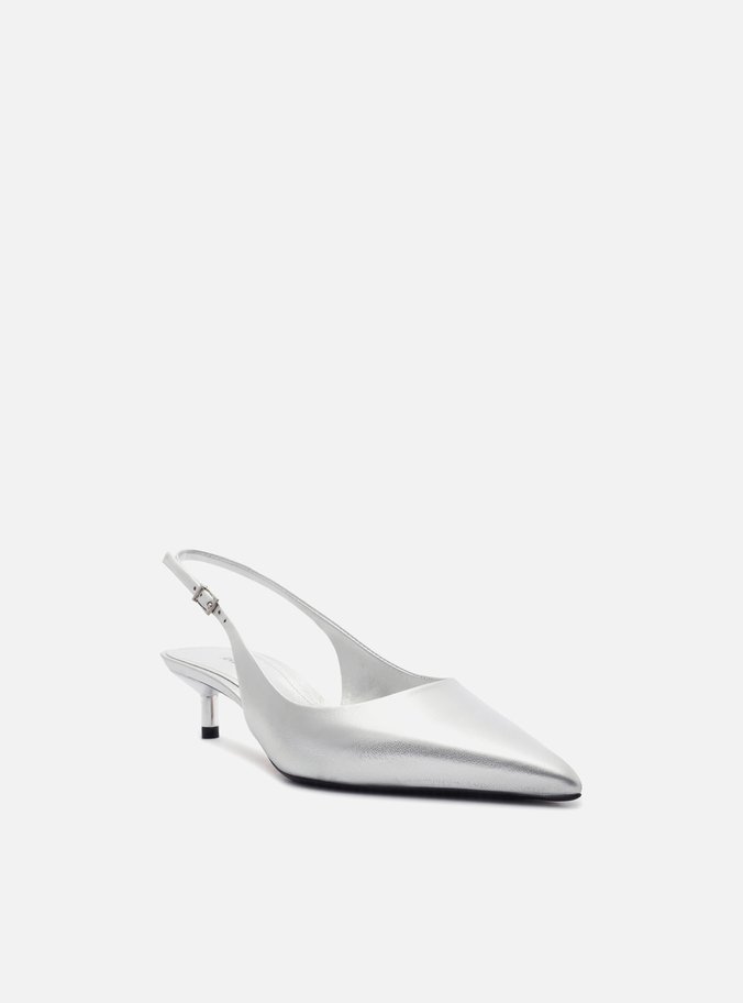 Scarpin Prata Salto Kitten Slingback