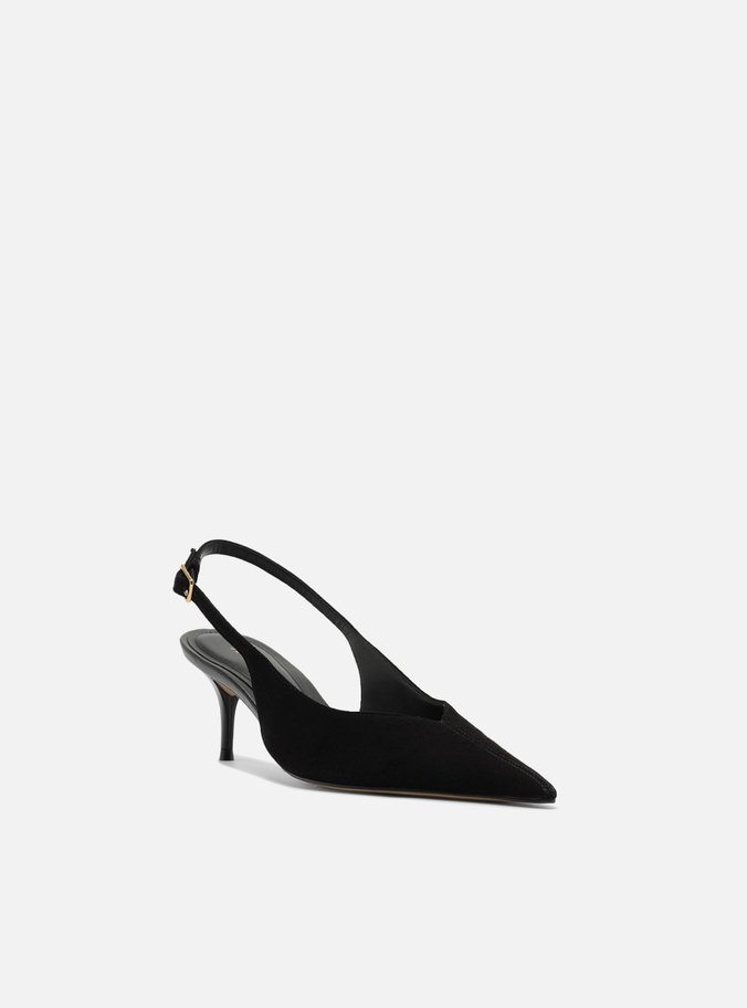 Scarpin Preto Camurça Salto Kitten Slingback