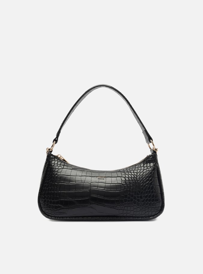 Bolsa Tiracolo Preta Pequena Croco Alça Corrente