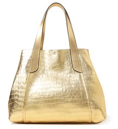 Bolsa Shopping Dourada Couro Croco Roma Bolsa Shopping Dourada Couro Croco Roma
