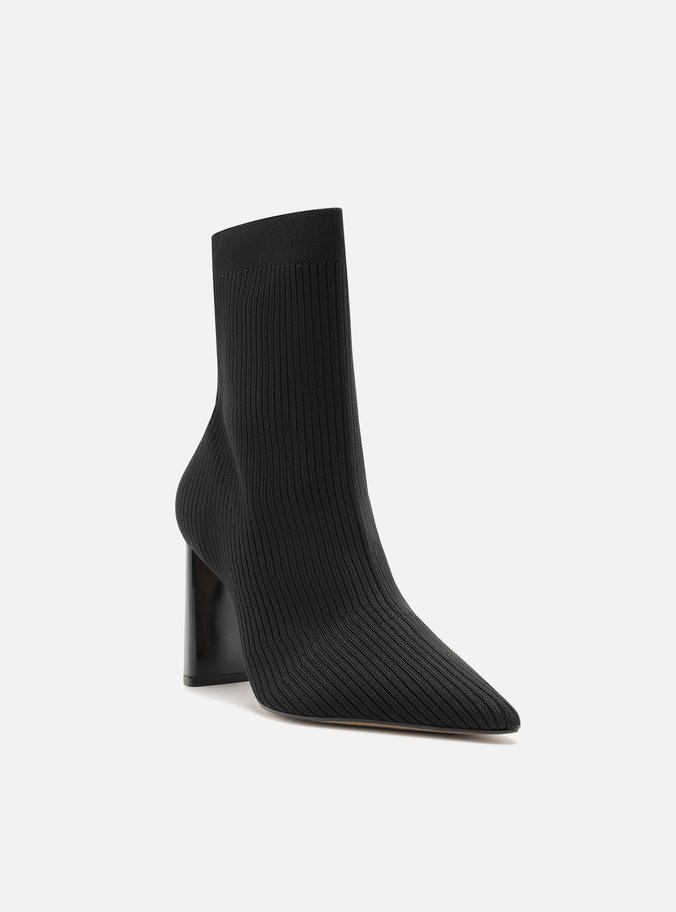 Bota Skinny Preta Knit Cano Médio Salto Bloco