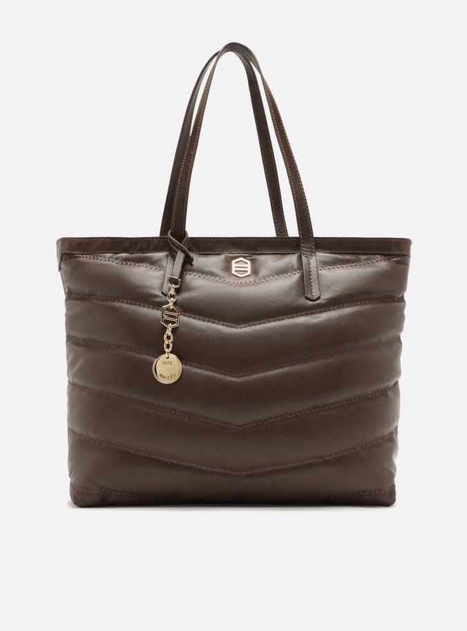Bolsa Shopping Marrom Couro Grande Costuras