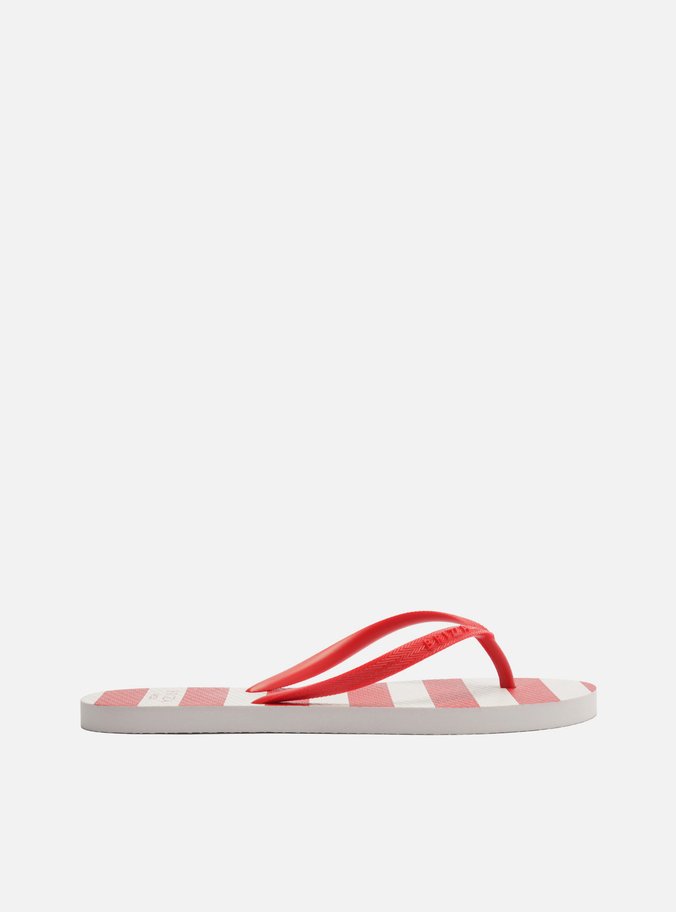 Chinelo de Dedo Vermelho e Branco Listras Brizza