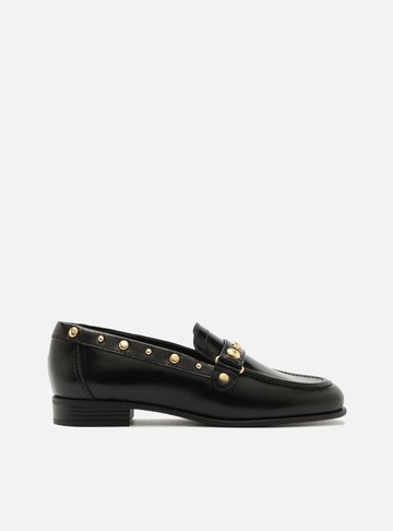 Mocassim Preto Couro Tira Tachas
