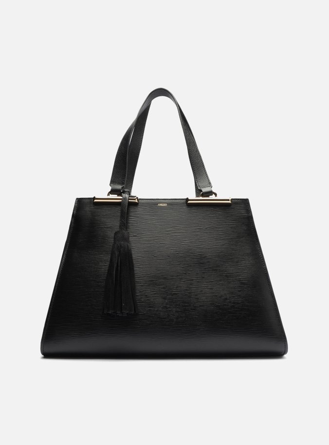 Bolsa Shopping Preta Couro Grande Metal Barbicacho