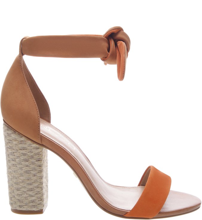 Sandália Lace-up Nobuck Salto Bloco Alto Soft Mango e Natural Tan