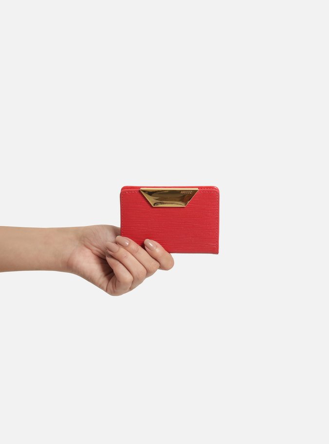 Porta-Cartões Vermelho Couro Wave Pequeno Metal