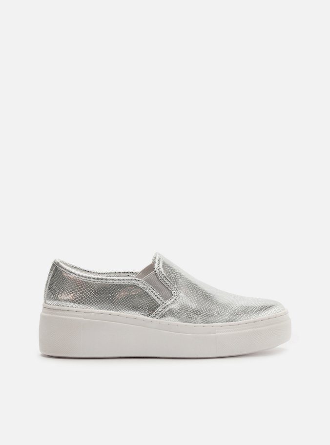 Tênis Slip On Prata Snake Sola Alta Básico