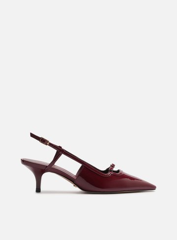 Scarpin Vermelho Salto Fino Slingback Fivela
