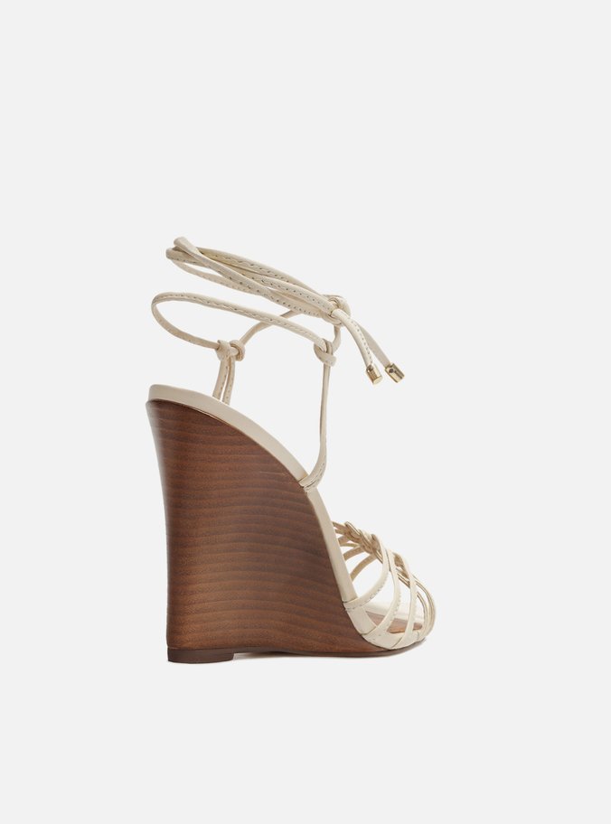 Sandália Off-White Salto Anabela Tiras Amarração