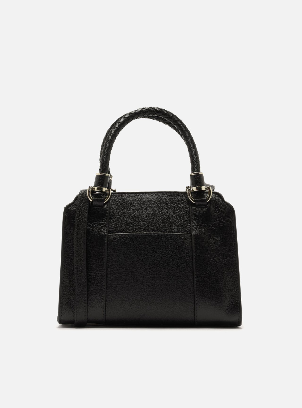 Bolsa Tote Preta Couro Média Alça Trançada — foto 3