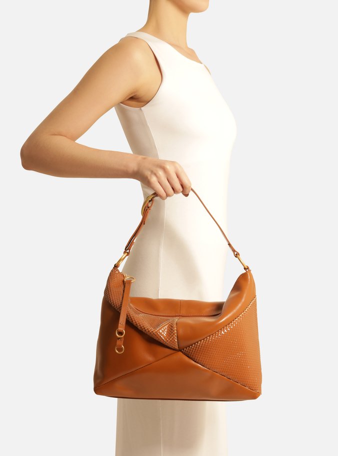 Bolsa Hobo Marrom Couro Média Texturizada