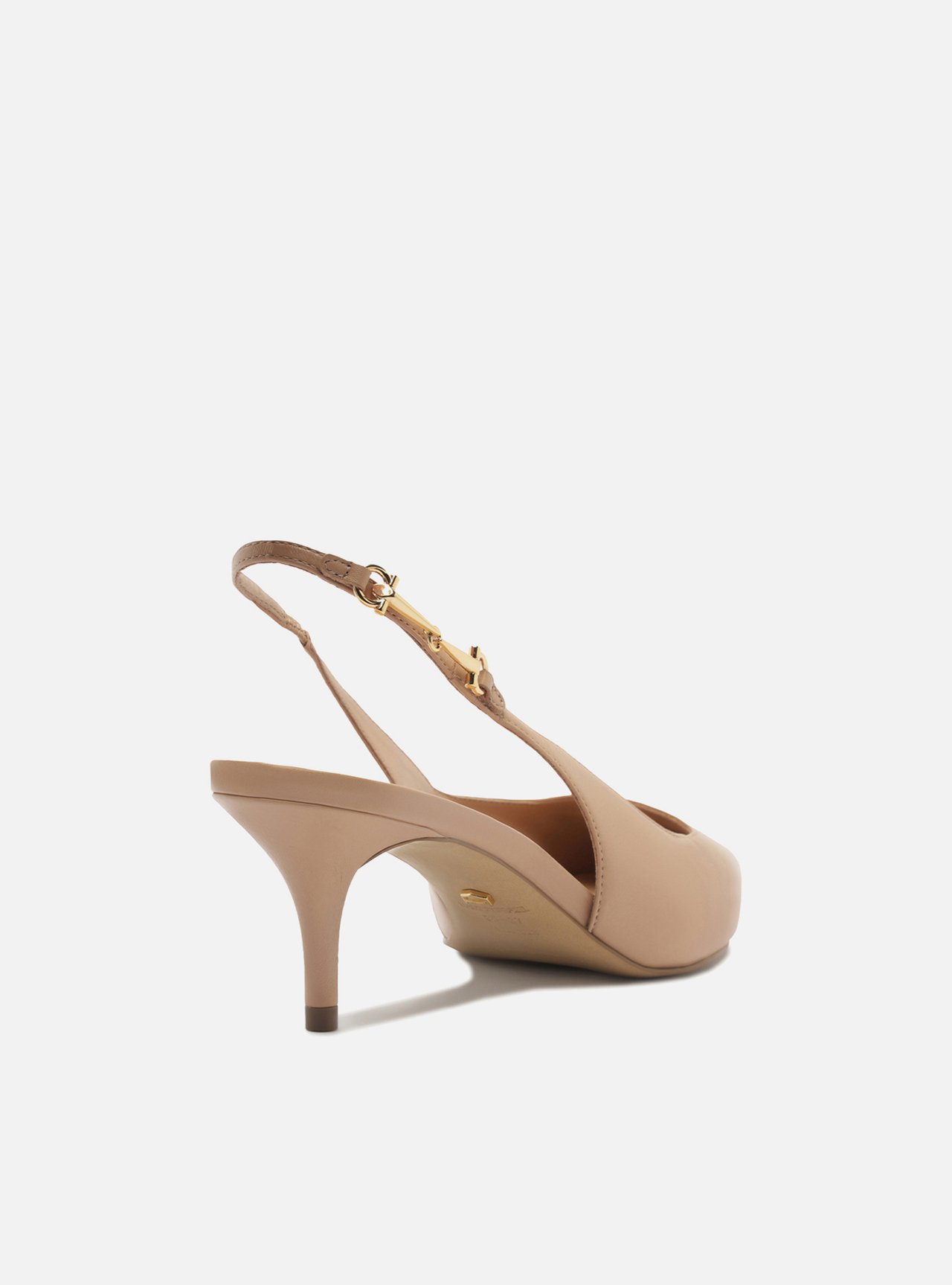 Scarpin Bege Couro Slingback Detalhe Metal — foto 3