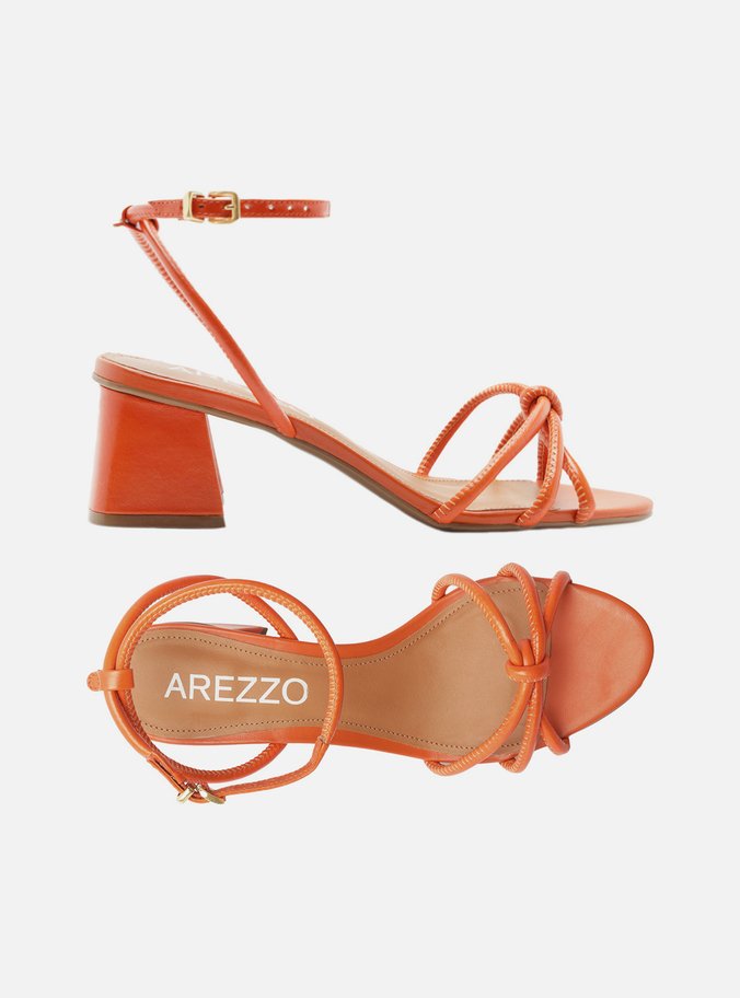 Sandália Laranja Salto Bloco Custom Anklet