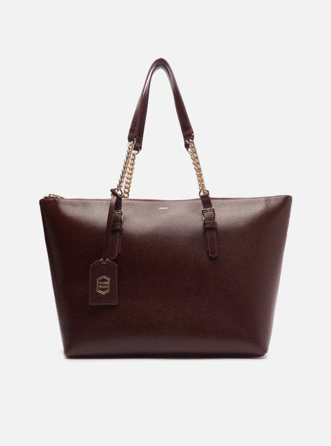 Bolsa Shopping Marrom Couro Grande Alça Corrente