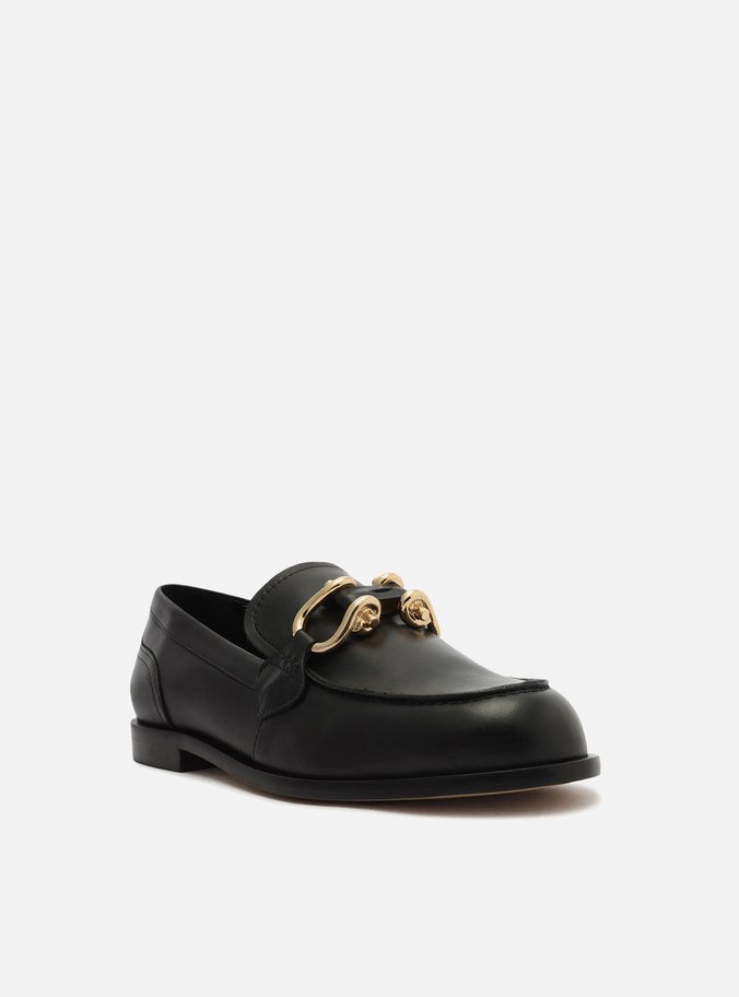 Mocassim Preto Couro Bico Redondo Metal
