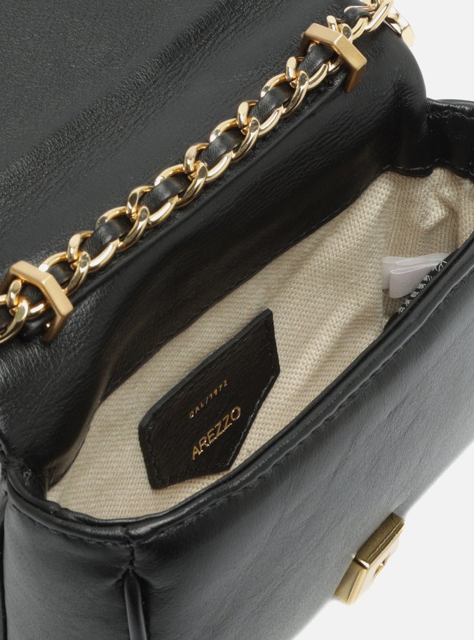 Mini Bag Tiracolo Preta Couro Pingentes