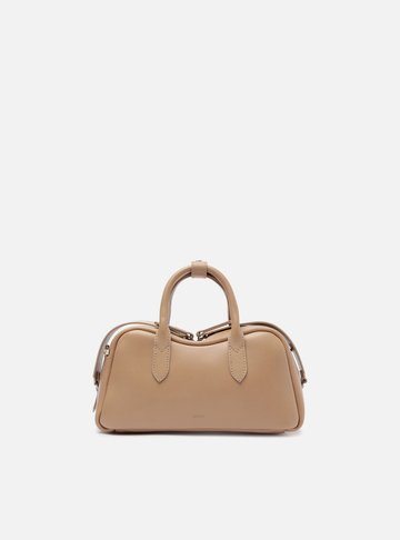 Bolsa Tiracolo Bege Couro Pequena Zíper Duplo