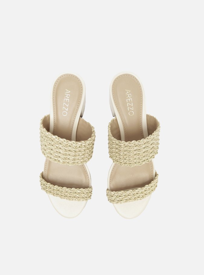 Sandália Off-White Tressê Salto Médio Bloco