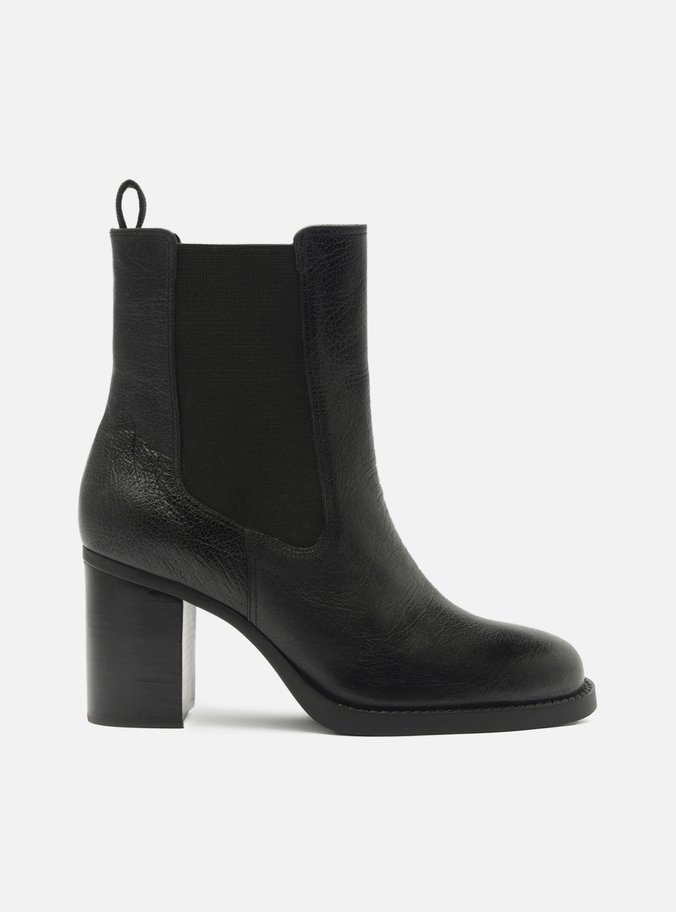 Bota Preta Couro Cano Curto Elástico Fita