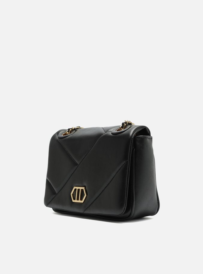 Bolsa Tiracolo Preta Couro Pequena Pingentes