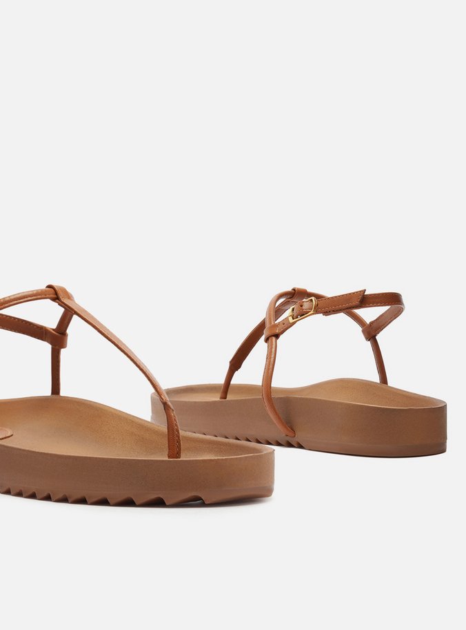 Sandália Papete Marrom Flatform Tiras Slim