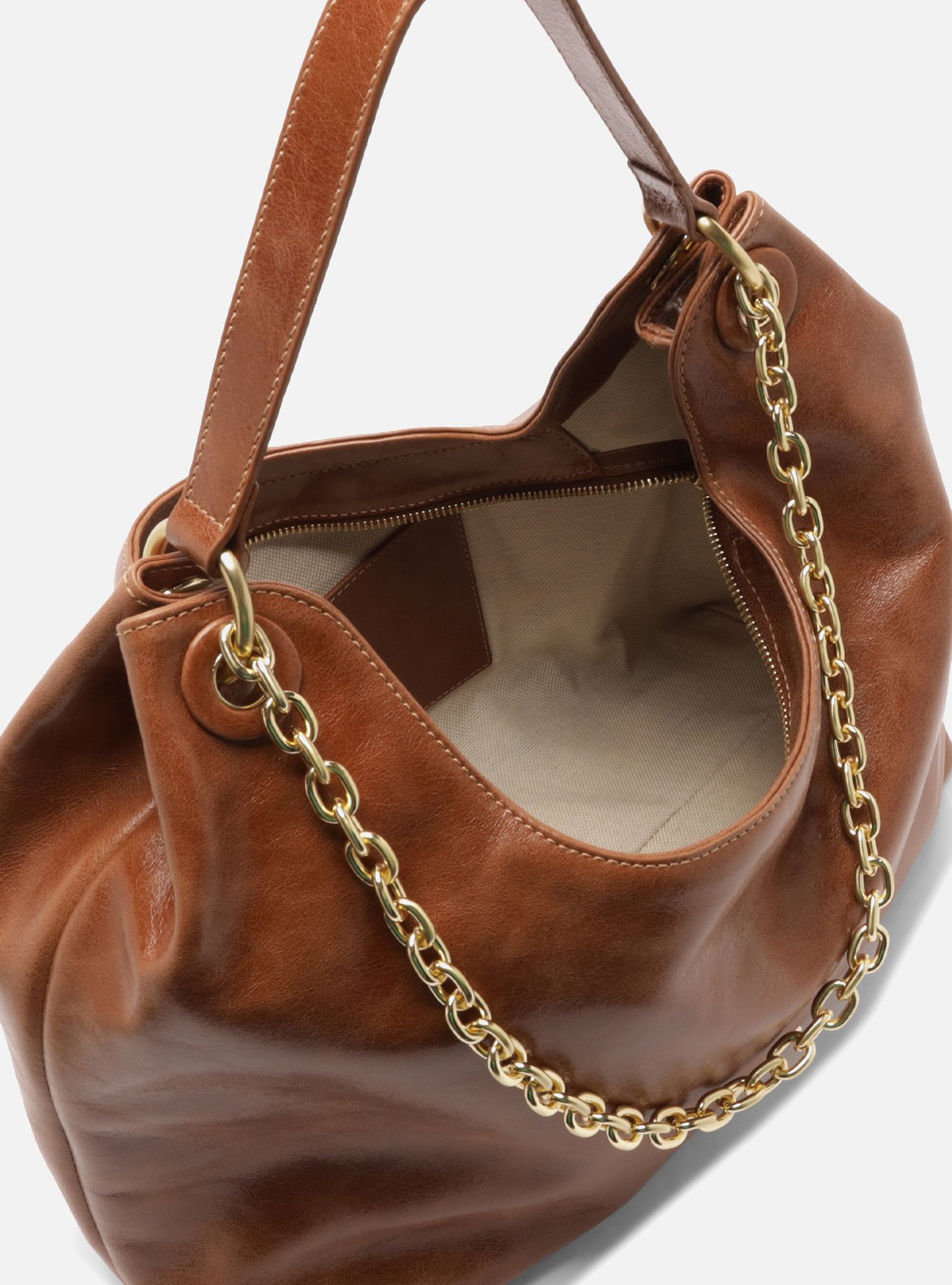 Bolsa Hobo Marrom Couro Grande Metal Geométrico — foto 4