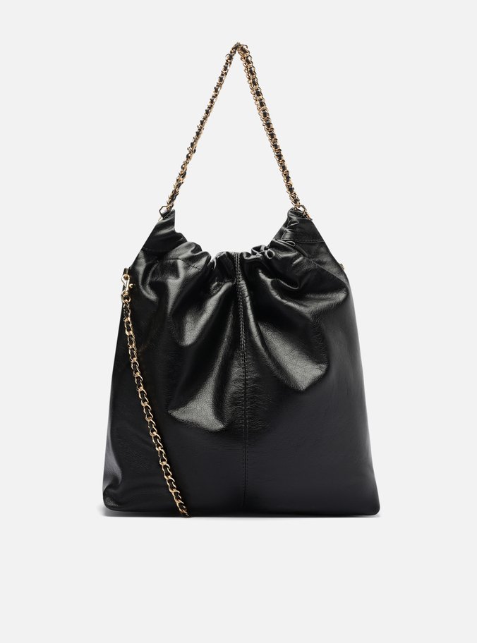 Bolsa Hobo Preta Couro Grande Alça Corrente