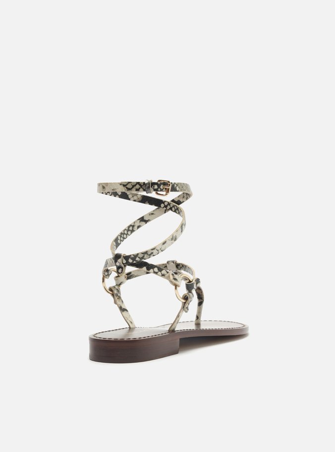Sandália Rasteira Animal Print Tiras Rebites