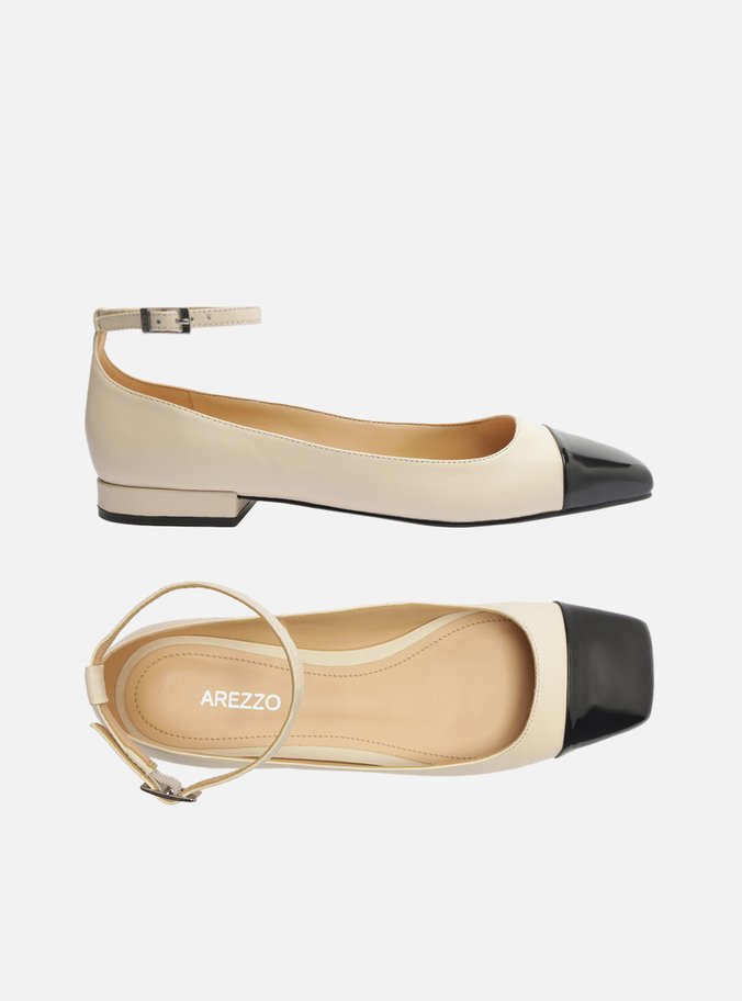 Sapatilha Boneca Branca Couro Cap Toe Fivela