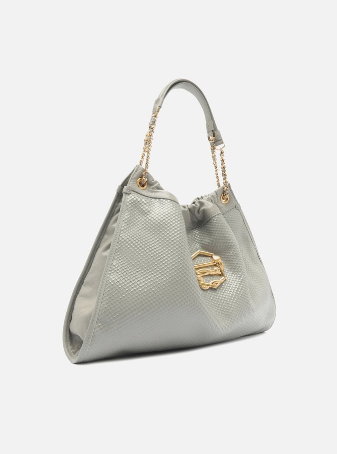 Bolsa Hobo Cinza Couro Snake Grande