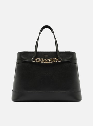 Bolsa Tote Preta Grande Corrente Frontal