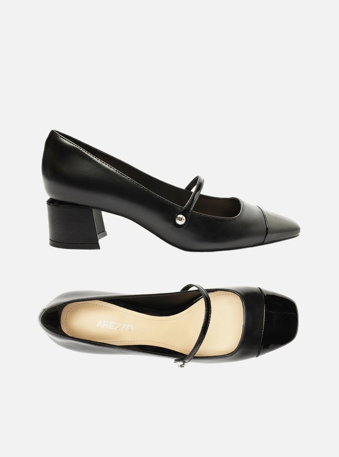Sapato Boneca Preto Couro Cap Toe Verniz