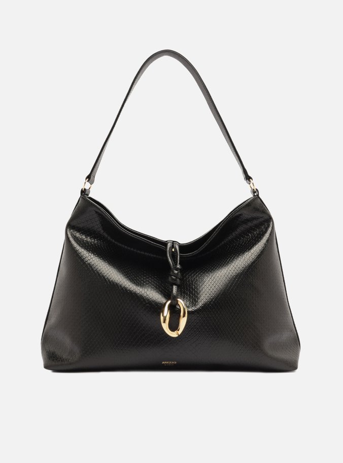 Bolsa Tiracolo Envernizada Preta Grande