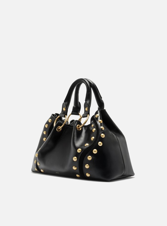Bolsa Tote Preta Couro Média Rebites