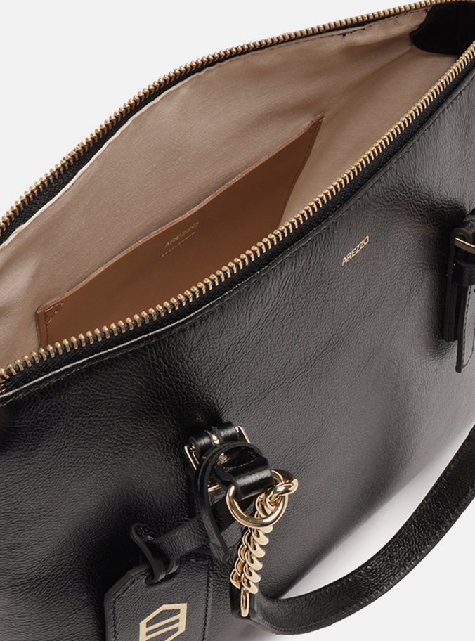 Bolsa Tote Preta Couro Grande Alça Corrente