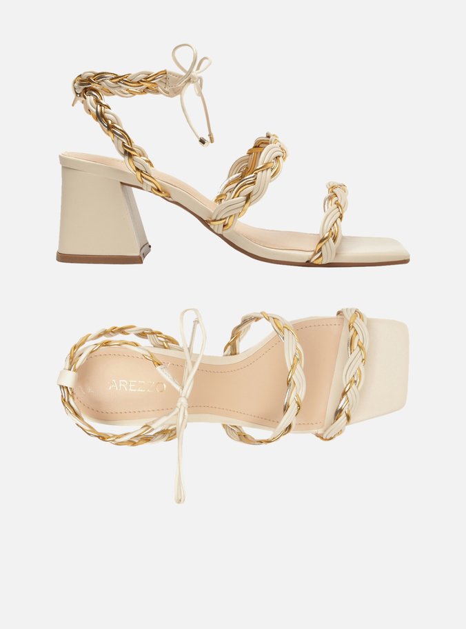 Sandália Salto Bloco Médio Off-White Amarração
