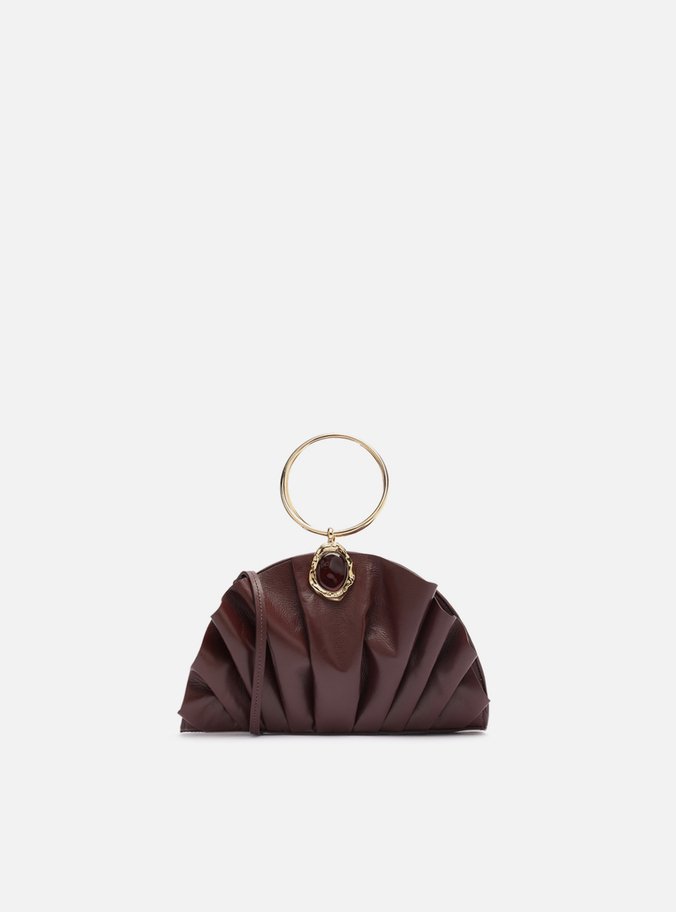 Bolsa Clutch Marrom Couro Pequena Pedra