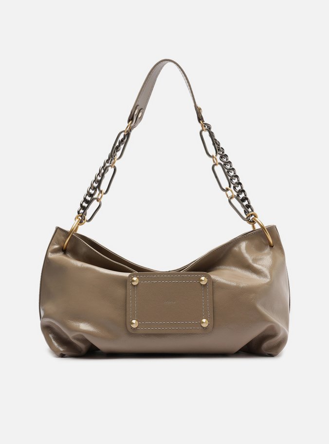 Bolsa Shoulder Cinza Couro Glossy Média